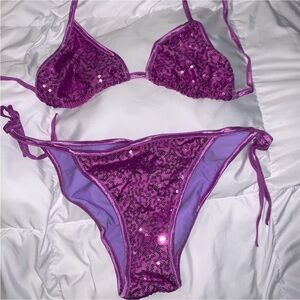 Purple Sequin Bikini Set